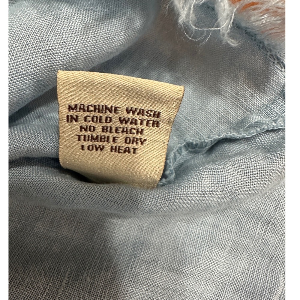 XCVI Midi Skirt 100% Linen Small Light Blue Smocked Frayed Hem Earthy Granola - Picture 9 of 9